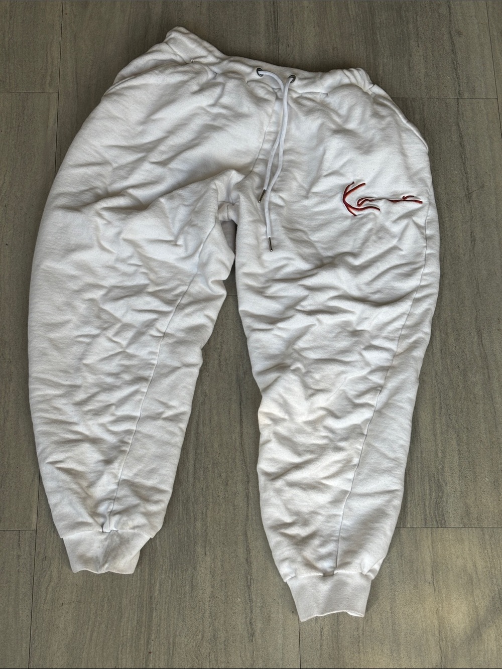 PrettyLittleThing White Track Joggers with Red Embroidery